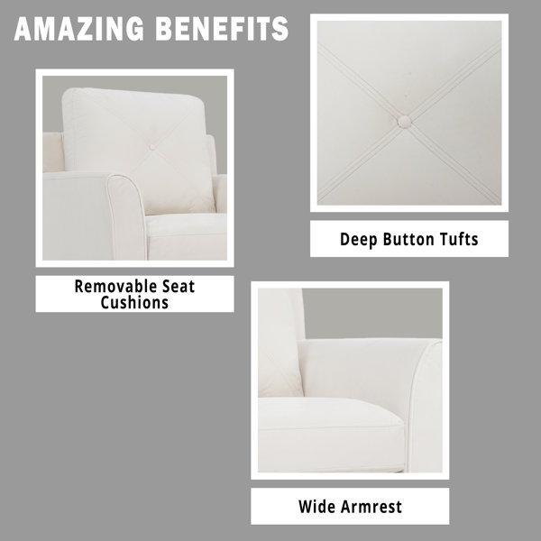 Red Barrel Studio® Jantjeline 3 Seater Sofa Button Tufted Upholstered Sofa Modern Couch Durable